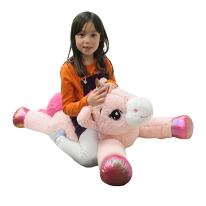 37" Plush Laying Pink Unicorn with Hot-Pink Mane, Shimmery Pink Hooves #50124