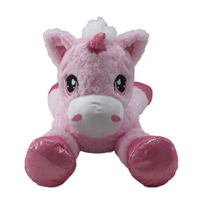 35" Plush Laying Pink Unicorn with White Mane, Shimmery Pink Hooves #26776