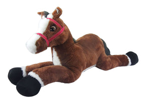 40" Brown Laying Horse with Pink Head Collar, Plush Toy, #26775