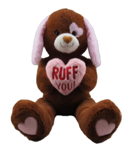 37.5" Brown Dog With "RUFF YOU!" Heart, Stuffed Animal, Valentine #51514A