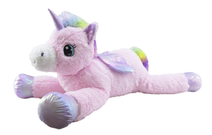 46" Plush Laying Pink Unicorn with Rainbow Mane, Shimmery Purple Hooves #52265A