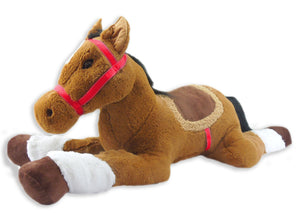 48" Floppy Light Brown Horse with Pink Head Collar, Plush Toy, #43798B