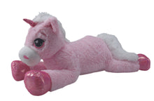 35" Plush Laying Pink Unicorn with White Mane, Shimmery Pink Hooves #26776