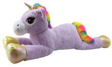 47.5" Plush Laying Purple Unicorn with Bright Rainbow Tie-Dye Mane, Golden Shimmer Hooves #50293